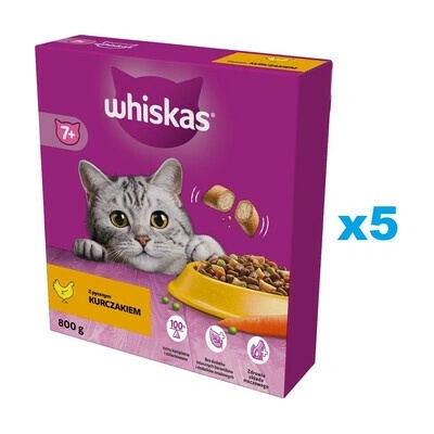 WHISKAS Senior suché krmivo s lahodným kuřecím masem pro starší kočky 5 x 0,8 kg – Hledejceny.cz