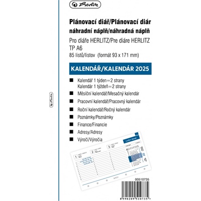 Herlitz Týdenní náplň do kroužkového diáře A6 2025 – Zboží Živě
