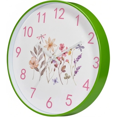 Home Styling Collection Nástenné hodiny zelené s motívom kvetín, priemer 30 cm