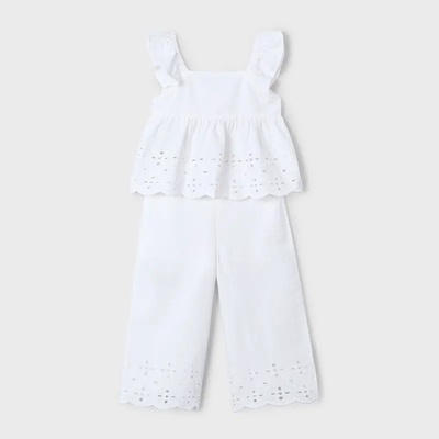 Mayoral Комплект дълъг панталон перфорации и потник в бял цвят за мини момиче Майорал