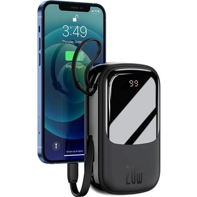 Baseus Qpow Digital Display Power bank with Lightning cable 20W (PPQD-H01) - външна батерия 20000 mAh с вграден Ligtning кабел и USB-C, USB-A и Lightning изходи (черен)