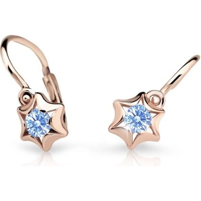Danfil dětské náušnice hvězdičky C2159 z růžového zlata s kamínkem Arctic Blue zapínání brizura