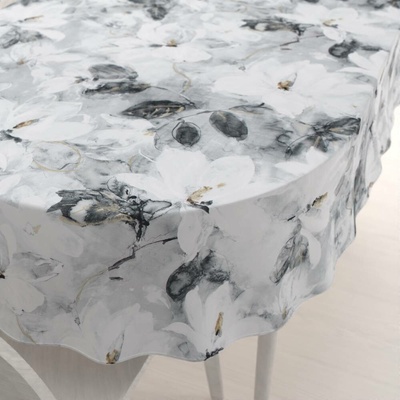 Biante Sametový oválný ubrus Tamara TMR-006 Designové květiny na šedém 120x160cm