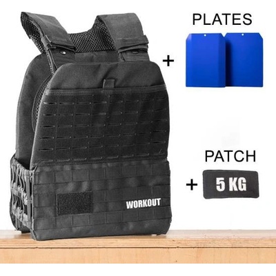 Zátěžová taktická plátová vesta 5 kg WORKOUT 3.0 - Černá + nášivka