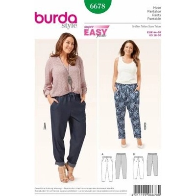 Střih Burda zelený 6678 - dámské kalhoty s gumou v pase pro plnoštíhlé – Zboží Mobilmania