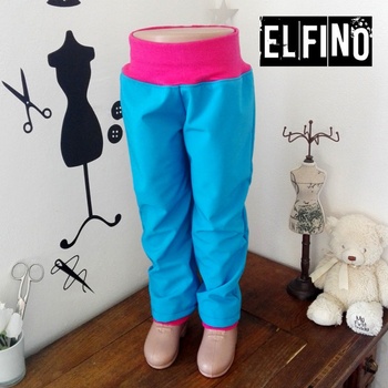 Dětské softshellové kalhoty s kapsami s fleecem modré s růžovým nápletem