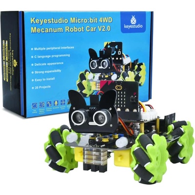 Keyestudio Комплект за роботика Keyestudio 4WD Mecanum Robot Car V2.0, програмируем, 14W мощност, 4 светодиода, Bluetooth (KS4035)