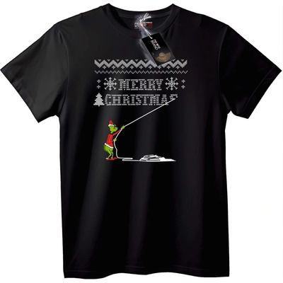NOONEBRAND Тениска Grinch коледен риболов - 2XL, White