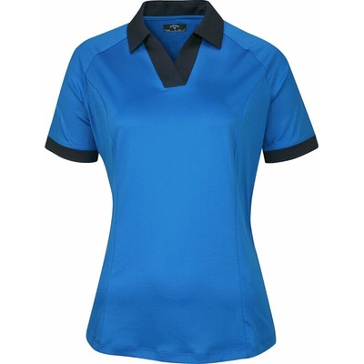 Callaway Womens Short Sleeve V Placket Colourblock Polo Blue Sea Star