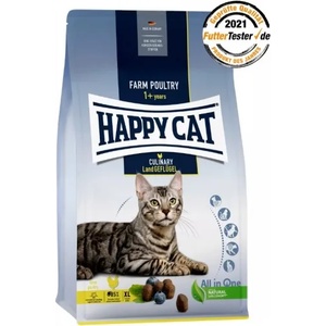 Happy Cat Culinary Adult Farm Poultry - храна за капризни котки, подпомага хигиената на зъбите, с пилешко месо, риба, ориз, новозеландски миди, боровинки, малини, 4 кг, Германия - 70570