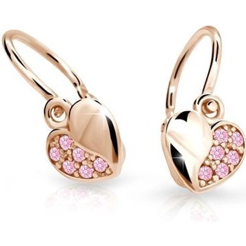 Danfil dětské srdíčka C2160 z růžového zlata s kamínky Pink zapínání brizura