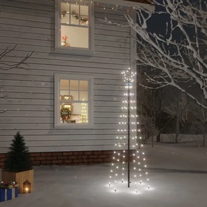 vidaXL Коледна елха с шип, студено бяло, 108 LED, 180 см (343551)