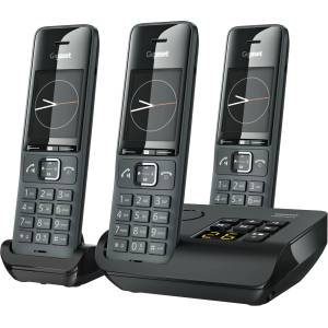 Gigaset Comfort 520A Trio - 3 cordless DECT telephones with answering machine - Address book with 200 contacts - titanium black [German version] - S30852-H3005-B103 (S30852-H3005-B103) Телефонни апарати