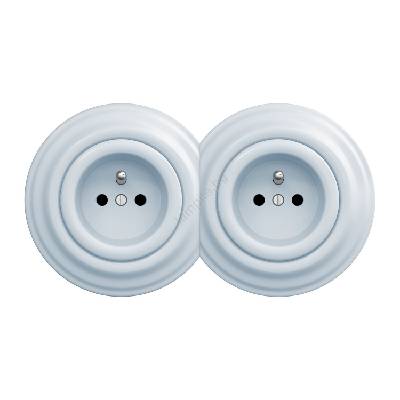 - Двойна ретро домашна розетка с рамка 230V синя (KA0026B)