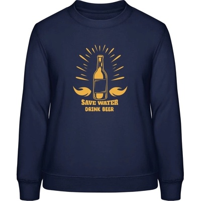 AWDis Sweat mikina Nápis Save Water Drink Beer Oxfordská modrá