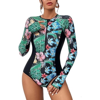 Дамски цял бански костюм с дълъг ръкав и цип, подходящ за сърфиране