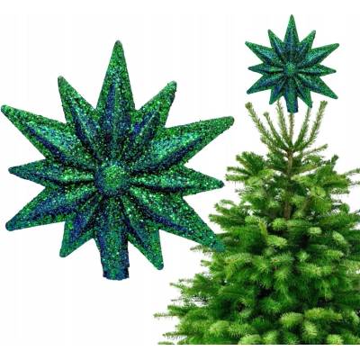 Inspiruj Holografická zelená HVIEZDA NA VRCHOL STROMČEKA HVIEZDA na vianočný stromček 17 cm