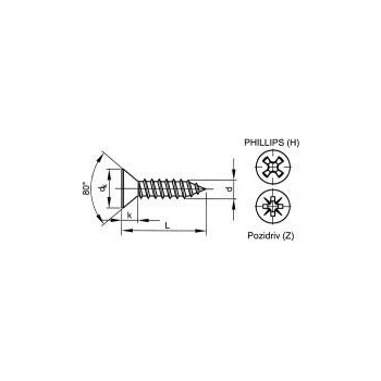 Skrutka samorezná záp.phillips DIN 7982C 3,5x16 pozink