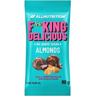 ALLNUTRITION Fitking Delicious Almonds 90 g MLIEČNA A BIELA ČOKOLÁDA S KOKOSOVÝMI VLOČKAMI