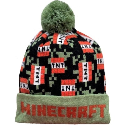 zimní čepice MINECRAFT zelená potisk TNT