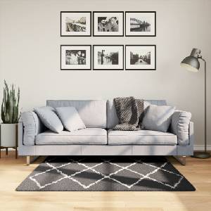 vidaXL Шаги килим с дълъг косъм "PAMPLONA", черно-кремав, 120x120 см (375409)