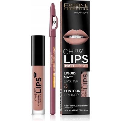 Eveline Cosmetics OH! my LIPS tekutý rúž s matným finišom 4,5 ml + kontúrovacia ceruzka na pery 1 ks darčeková sada