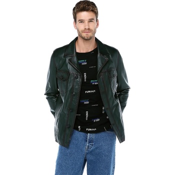 Jacket Club Мъжко сако от естествена кожа e-1024 - Тъмнозелено #317626 (317626_Тъмно зелен)