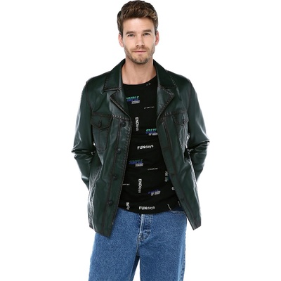 Jacket Club Мъжко сако от естествена кожа e-1024 - Тъмнозелено #317626 (317626_Тъмно зелен)