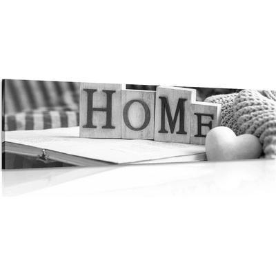 Obraz s nápisom Home a zátiším v čiernobielom prevedení
