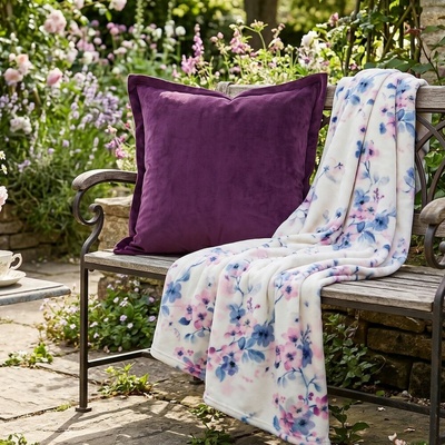 Eurofirany Hebká deka FLORA fialovo biela fialová Polyester 150x200
