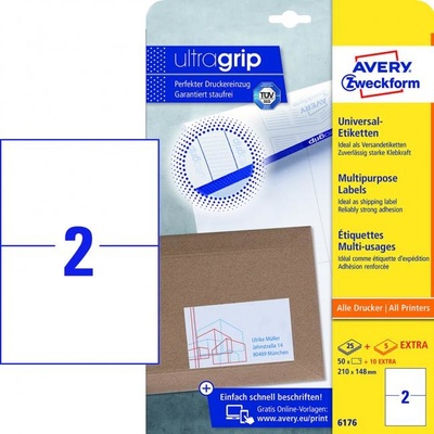 Etikety univerzálne 210x148mm Avery A4 25+5 hárkov
