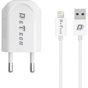 USB зарядно DeTech DE-11i + Lightning кабел, Бял (DeTech DE-11i)