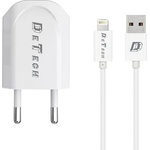  USB зарядно DeTech DE-11i + Lightning кабел, Бял (DeTech DE-11i)