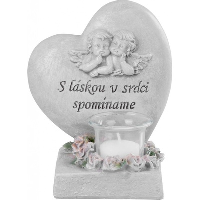 Dekorácia MagicHome Srdce s anjelikmi polyresin na hrob 15,5x12x17,5 cm