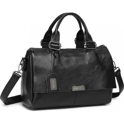 Miss Lulu kabelka do ruky kombinovaná s pravou kožou čierna