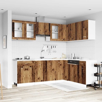 vidaXL Комплект кухненски шкафове, 11 части, "Lyon", старо дърво, инженерно дърво (3328575)