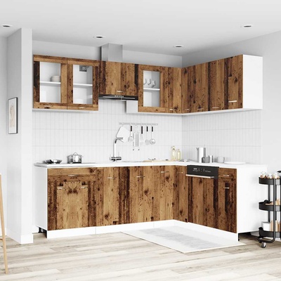 vidaXL Комплект кухненски шкафове, 11 части, "Lyon", старо дърво, инженерно дърво (3328575)