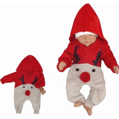 Z&Z Detský pletený Vianočný overálek s kapucňou a gombíkmi Baby Sob červený