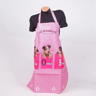 Карирана престилка за готвене в бяло и цикламено с кучета