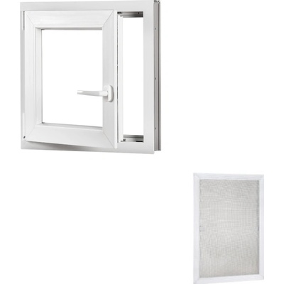 Okna Hned Sada plastové okno 60x60, levé, otevíravé i sklopné, bíle + hliníková síť proti hmyzu