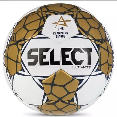 Select Състезателна хандбална топка Select Ultimate Шампионска лига на EHF V24 бяло/златно размер 2