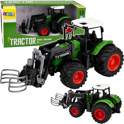 Farmářský traktor s čelním nakladačem a kleštěmi na balíkyzelený 1:24