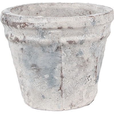 Clayre & Eef Bílo-šedý antik terakotový květináč Teracci S 10x8 cm