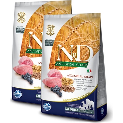 N&D Ancestral Grain Low Grain Dog Adult M/L Lamb & Blueberry 2 x 12 kg