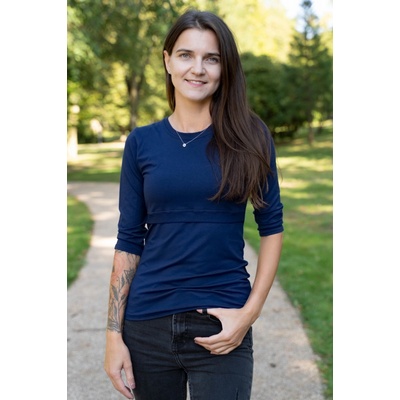 Jsem máma bambusové kojicí tričko s 3/4 rukávem navy blue