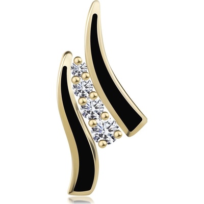 Šperky Eshop Přívěsek ve žlutém zlatě dvě černé vlnky linie čirých zirkonků S2GG122.12