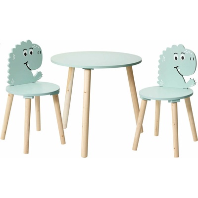 Home Styling Collection Dětský dřevěný stůl se 2 židlemi, motiv dinosaura, v. 50 cm