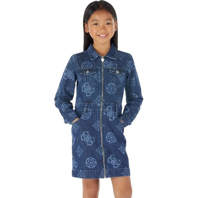 Guess Деним рокля в тъмно синьо за момиче с лога Guess