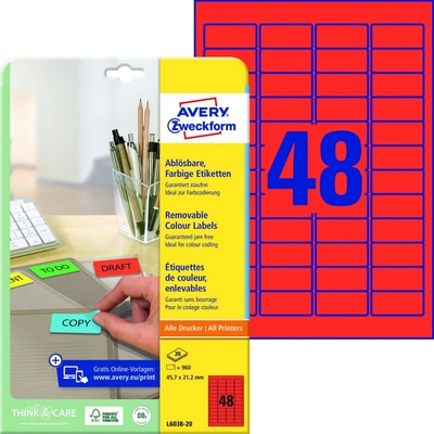 Avery Zweckform Barevné etikety 45,7x21,2 mm 960 ks červená