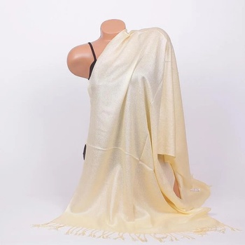 Image 1 of Нежен дамски шал в цвят ванилия с ресни